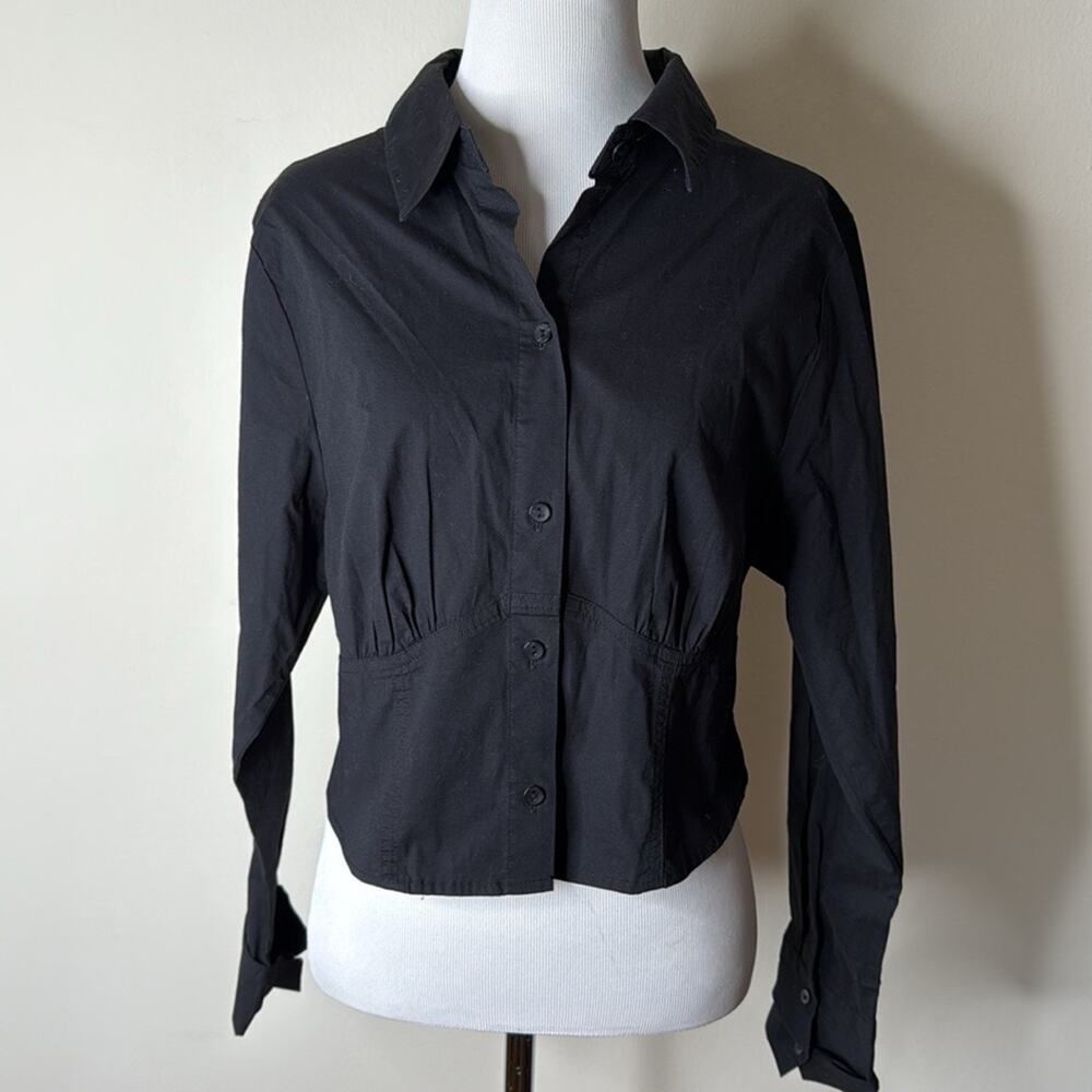 Abercrombie Black Cropped Button Down Shirt